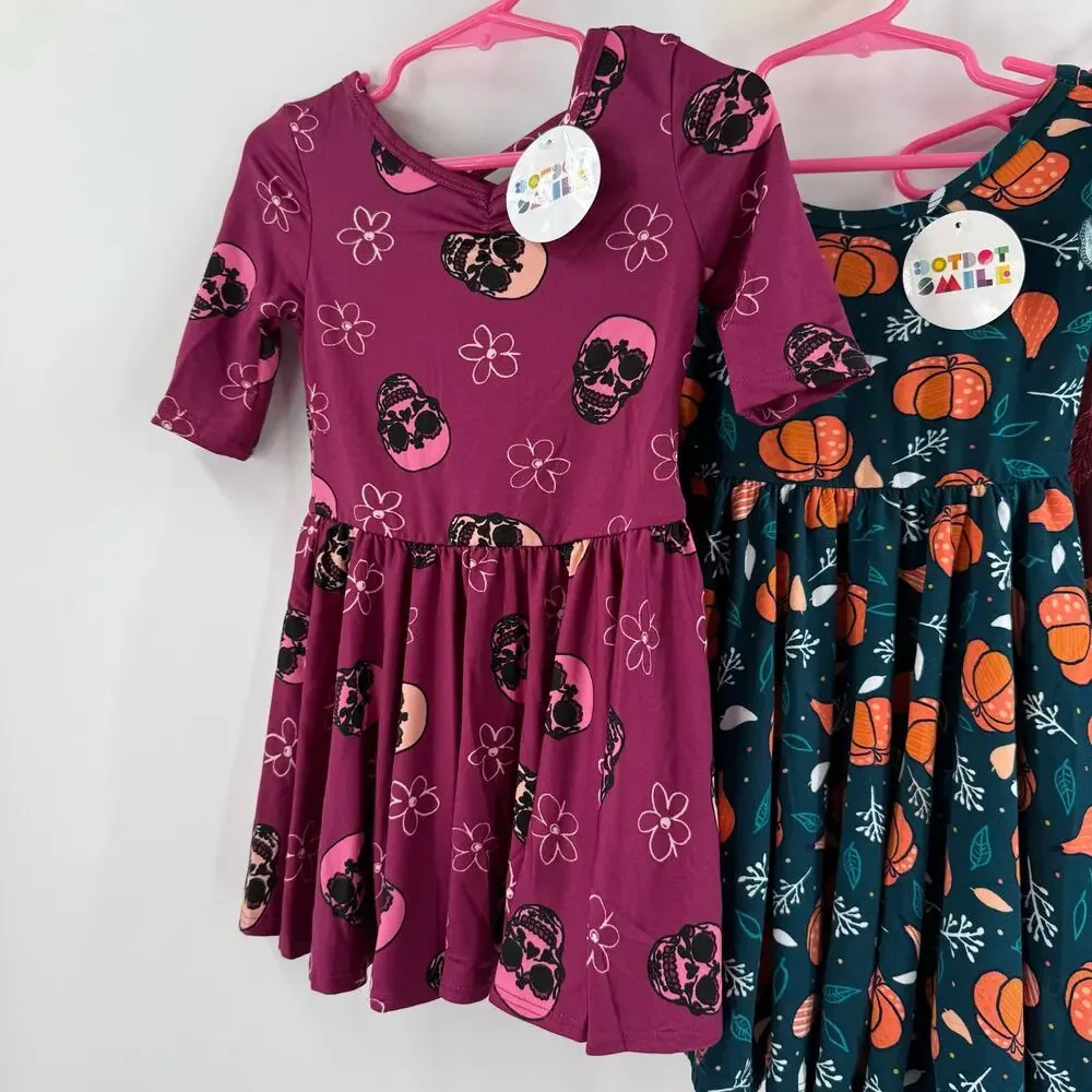 Dot Dot Smile Dress Size 2T Bundle Set of 3 Fall Halloween Skulls Pumpkins NWT